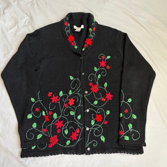 Vintage Arriviste Black, Holiday Embroidered, Cardigan- M - Picture 1 of 9